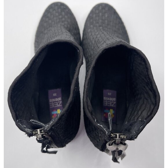 Zee Alexis Ankle Boots Women's Size 39 (U.S. Size 8.5) Black Woven Tina Boots - Picture 6 of 8